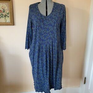 Gudrun Sjödén XL Midi Dress Blue Blueberry Print Organic Cotton Jersey Pocket